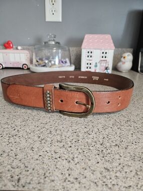 Fossil Women's Brown Leather Studded Belt with Brass Buckle